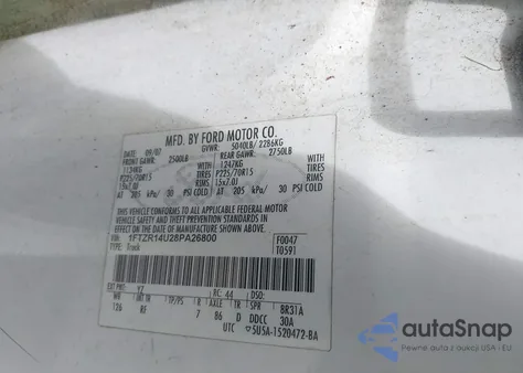 2008 Ford Ranger Xl/Xlt из США, поврежденный, VIN 1FTZR14U28PA26800